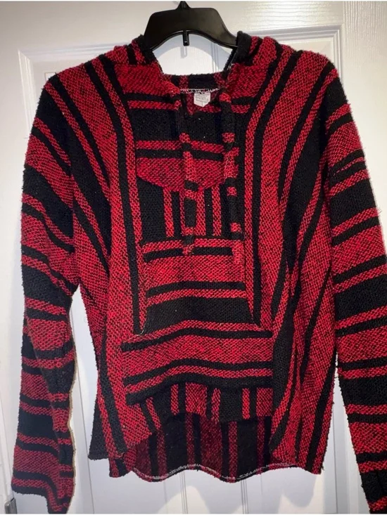 Red and Black Striped Baja Hoodie - Picture 1 of 3